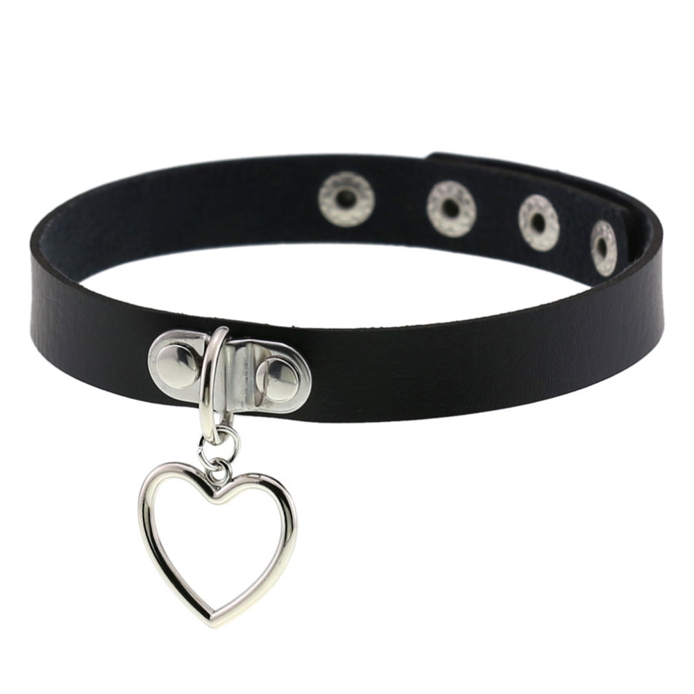 Bullet 69 - Heart Pendant Choker - Zwart/Zwart
